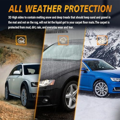 All-Weather TPE Rubber Floor Mats Compatible with 2009 2010 2011 2012 2013 2014 2015 2016 Audi S4 A4, Custom Fit Full Car Carpet Liners Set (Black)