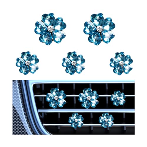 5PCS Bling Heart Flower Car Air Vent Clip, Crystal 2 Size Vehicle Air Outlet Clamps, Automotive Air Conditioning Dashboard Decoration Charm, Universal for SUV, Sedan, Truck (Blue) - color: Blue