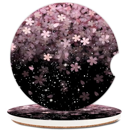 2 Pack Absorbent Car Coasters for Cup Holders,Ceramic Coasters with Cork Back and Finger Slot,2.56" Cupholder Accessories to Keep Your Car Cup Holders Clean and Dry(Pink Cherry Blossom) - color: Pink Cherry Blossom