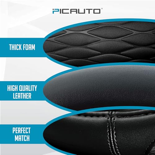 PIC AUTO Steering Wheel Cover, Black Thick Rhombic Foam and Premium Leather, Universal 14.5-15.5 Inch Breathable Anti-Slip Steering Wheels Accessories for Men & Women - color: Black