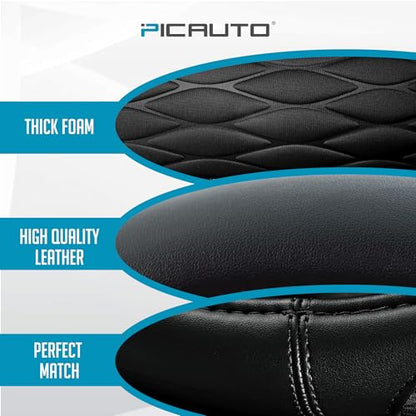PIC AUTO Steering Wheel Cover, Black Thick Rhombic Foam and Premium Leather, Universal 14.5-15.5 Inch Breathable Anti-Slip Steering Wheels Accessories for Men & Women - color: Black