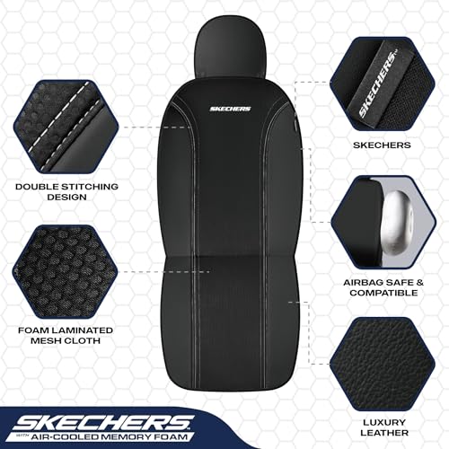 Skechers Memory Foam Seat Covers,Air- Cooled Mesh Thick Car Seat Covers,Leather Front Seat Covers,Airbag Compatible,Automotive Comfort Universal Fit for SUVs,Vans,Sedans,Cars,Trucks,Black - color: Black