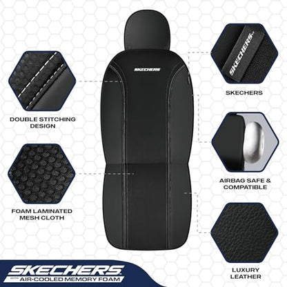 Skechers Memory Foam Seat Covers,Air- Cooled Mesh Thick Car Seat Covers,Leather Front Seat Covers,Airbag Compatible,Automotive Comfort Universal Fit for SUVs,Vans,Sedans,Cars,Trucks,Black - color: Black