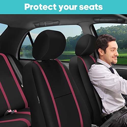 FH Group Car Seat Covers Full Set Cloth - Universal Fit Automotive Seat Covers, Low Back Front Seat Covers, Solid Back Seat Cover, Washable Car Seat Cover for SUV, Sedan and Van Burgundy - color: Burgundy, size: Full Set