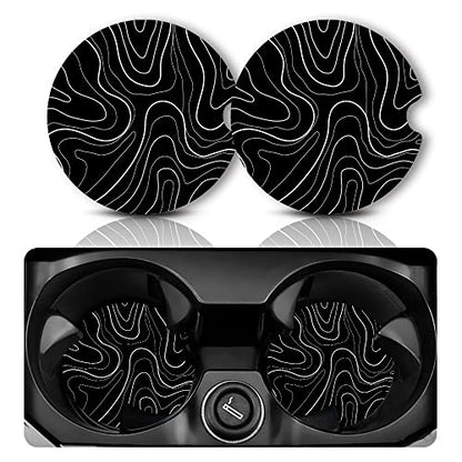 Topographic Anti-Slip Rubber Car Cup Mat with 2 Pack Cup Holder Coasters for Men & Women, Cute Interior Accessories - color: Topographic Contour