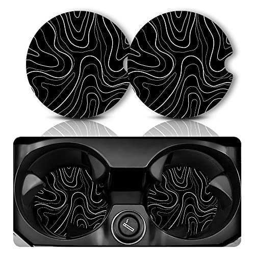 Topographic Anti-Slip Rubber Car Cup Mat with 2 Pack Cup Holder Coasters for Men & Women, Cute Interior Accessories - color: Topographic Contour