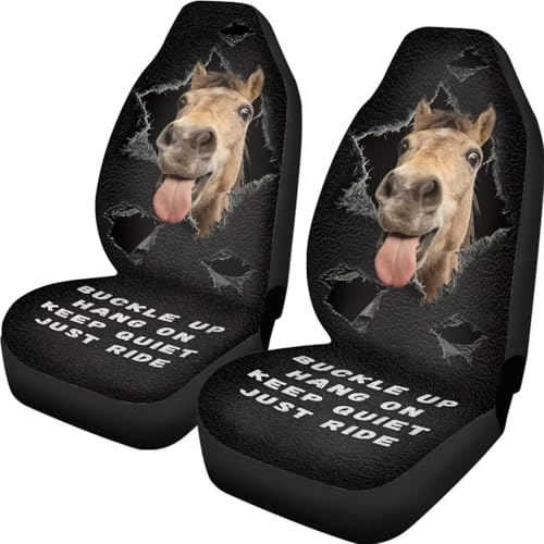 Horse Print Car Seat Covers for Front Seats High Back Automotive Bucket Seat Covers Universal Fit Car Interior Accessories for Truck Sedan SUV - color: Black and Brown - Horse