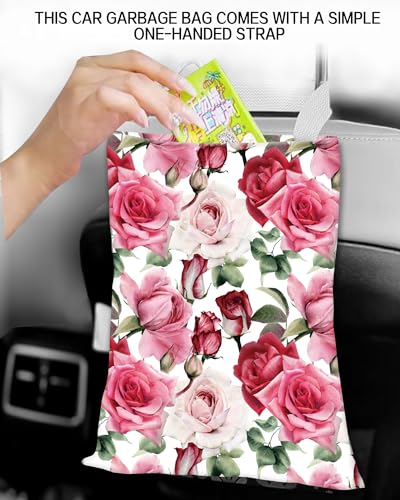 Car Garbage Can, Car Trash Bag, Car Garbage Bag, Hanging Car Trash Can for Car Accessories, Vehicle, Travelling, Camping, Cute Car Back Seat Organizer, Cute Pink Flowers - color: Cute Pink Flowers