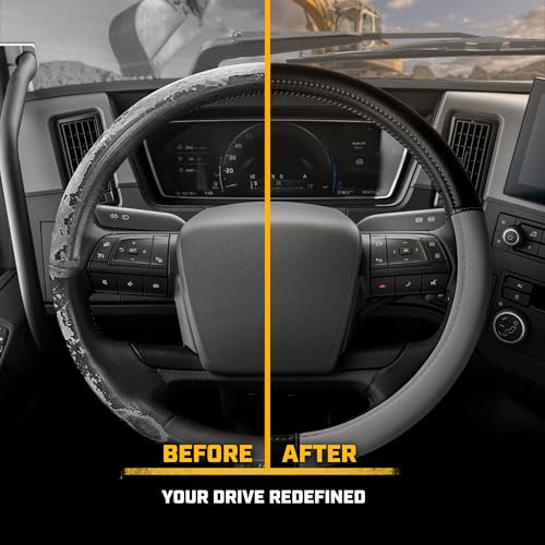 Cat® BigDrive Faux Gray/Black Leather Semi Truck Steering Wheel Cover, Fits RV and Big Rig Trucker, Steering Wheel Cover for Trucks 18 Wheeler - X-Large 17.5" - 18" Inches - color: Black/Gray BigDrive, size: XL Big Rig (17.5-18")