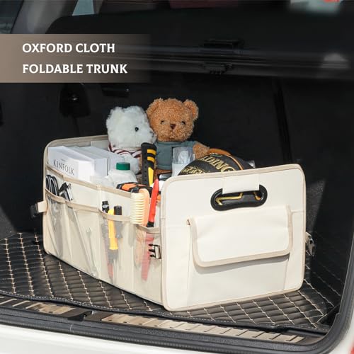 Car Trunk Organizer, Car Organizers and Storage Collapsible Multi Compartment Container Box, Adjustable Car Accessories for SUV Sedan Truck, Standard Size, Beige - color: Beige, size: Standard