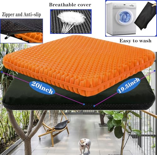 Plus Size Gel Seat Cushion for Long Sitting, Extra Large and Thick, Seat Cushion for Back, Sciatica, Hip, Tailbone Pain Relief , Used for the Office, Wheelchair, Car, Recliner, Stadium, Kayak.(Orange)