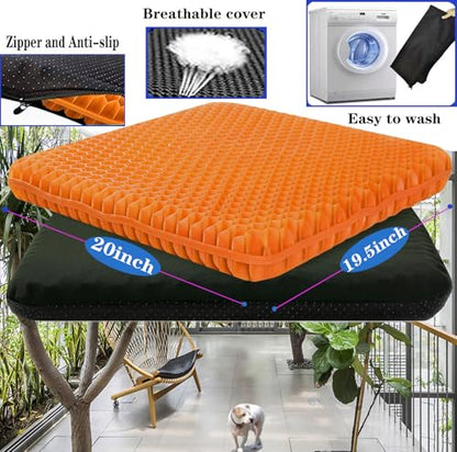 Plus Size Gel Seat Cushion for Long Sitting, Extra Large and Thick, Seat Cushion for Back, Sciatica, Hip, Tailbone Pain Relief , Used for the Office, Wheelchair, Car, Recliner, Stadium, Kayak.(Orange)