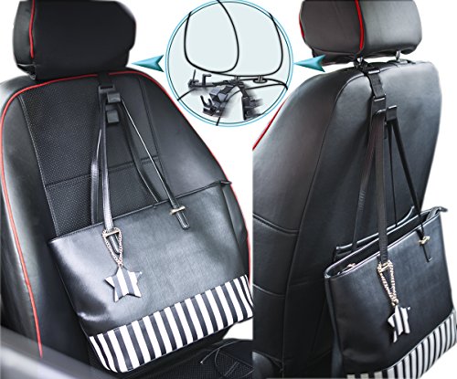 matteblack Magic Hanger Headrest Holder Organizer, Behind Over The Seat Car Hooks-Hang Purse Grocery Bags-4Pack (Frosted Black) - color: matteblack