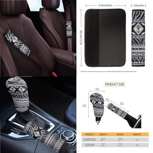 Wanyint Car Seat Covers Set 14 Pack, with Steering Wheel Safe Belt Pads Handbrake Set Coasters Garbage Container Rear View Mirror Center Console Cover Auto Accessories, Aztec Navajo Zebra Print - color: Aztec Navajo Zebra Print