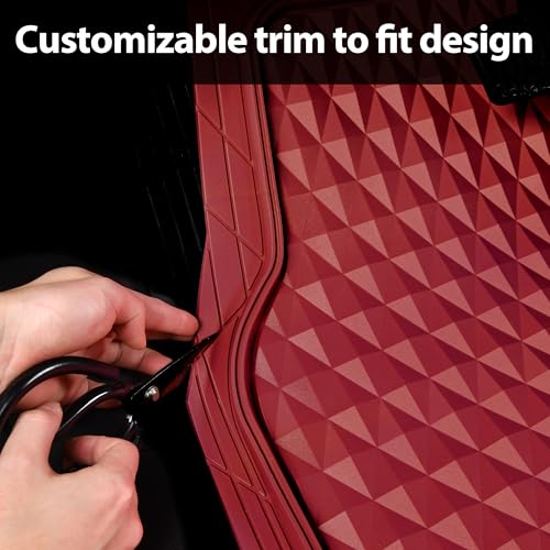 CAR PASS Heavy Duty Rubber Red Car Floor Mats & Cargo Liners, Deep Dish All-Weather Trunk Mats Durable Anti-Slip 3D Rhombus Waterproof Trim to Fit Liner Universal Fit Auto,Sedan,SUV,Truck, Burgundy - color: red with cargo liner
