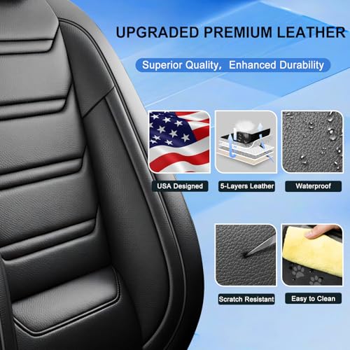 Fit CRV Car Seat Covers (Front Pair) for Select Honda CR-V 2011-2025 2026 - Premium Full Coverage Leather, Airbag Compatible & Wear-Resistant, Waterproof & All Weather Seat Protector, Black