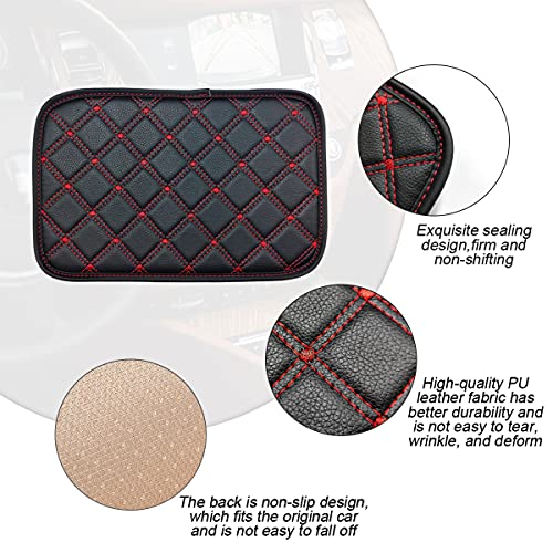Car Leather Center Console Cushion Pad, 11.4"x7.4" Waterproof Armrest Seat Box Cover Fit for Cars, Vehicles, SUVs, Comfort, Car Interior Protection Accessories (Black/Red-2)