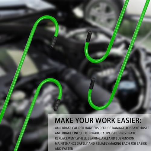 2PCS Car Brake Caliper Hooks, Vehicle Caliper Hangers with Rubber Caps, S-Shaped Automotive Accessories for Braking, Axle, Bearing, Suspension Work for SUV, Truck, RV（Green/2PCS） - color: Green, size: 2PCS