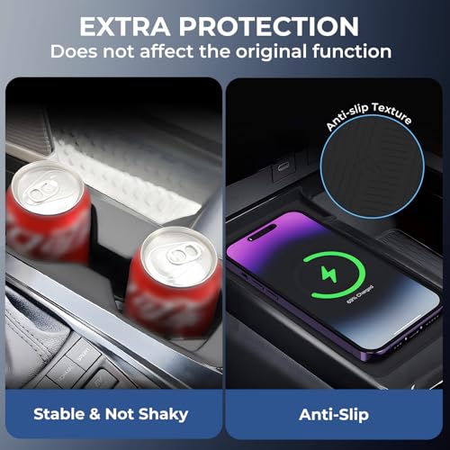 Cup Holder Insert & Wireless Charging Protective Mat for Toyota Camry 2026 2025, Center Console Interior Accessories Cup Holder & Wireless Charger Cover Pad for 2025-2026 Camry, Black - style: Fits for 2025-2026 Camry
