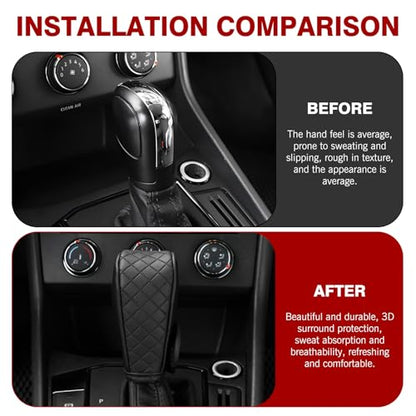 Car Gear Shift Knob Cover, Soft Leather Car Stick Shift Konb Cover, Anti-Slip Auto Konb Gear Shift Stick Protector, Universal Car Shift Protector Decorative Accessories for Most Cars (Black)