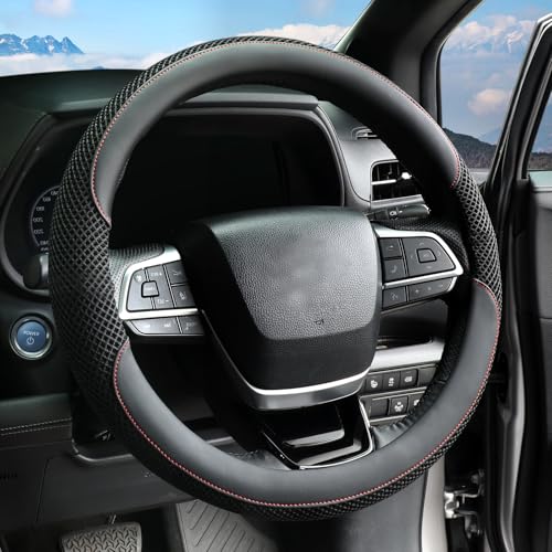 15 Inch Steering Wheel Cover, Cooling Ice Silk，Premium Microfiber Leather Hybrid Design, Anti-Slip Rubber Inner, Breathable, Universal Fit for 14.5-15" Auto Steering Wheels, Black