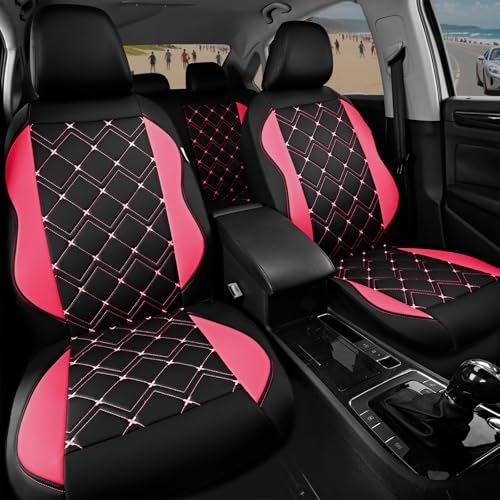 Road Comforts Seat Covers, Premium Leather Car Seat Covers Full Set for Women Girls,Airbag Compatible, Automotive Seat Covers Universal Fit Most Cars,Vans,Truck,SUV - color: Hot Pink Full Set