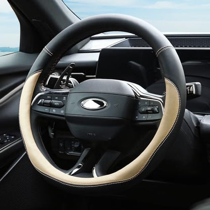 Valleycomfy Microfiber Leather Steering Wheel Cover Universal 15 inch (Beige) - color: Beige, size: Medium(Standard) Size[14.5"-15"]