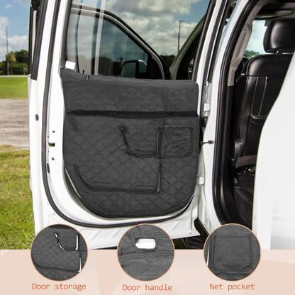 2PCS Dog Car Door Protector with Mesh Pocket Compatible with Ford F-150 2015-2023 Vehicle Door Covers from Dog Scratching, Repels Water & Dirt Side Machine Washable Side Pet Shield Panel Black