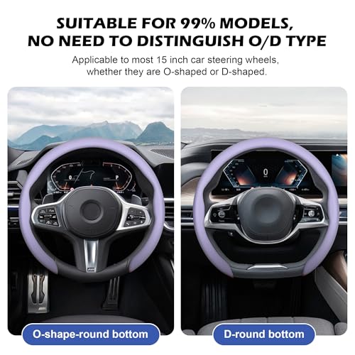 Nappa Leather Steering Wheel Cover,Universal Fit 15 Inch-Premium Non-Slip Breathable Comfort Grip for Cars Trucks SUVs,Anti-Slip Durable Interior Upgrade Light Purple - color: Light Purple