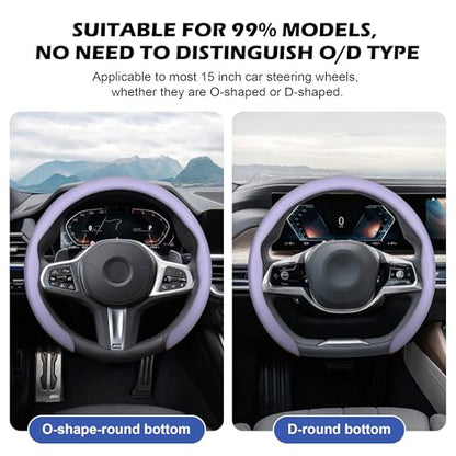 Nappa Leather Steering Wheel Cover,Universal Fit 15 Inch-Premium Non-Slip Breathable Comfort Grip for Cars Trucks SUVs,Anti-Slip Durable Interior Upgrade Light Purple - color: Light Purple