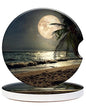 2 Pack Universal Ceramic Car Coasters Tropical Beach Palm Tree with Full Moon Starry Night,Ceramic Stone with A Finger Notch for Easy Removal of Car Cup Holder Coaster - color: Tropical Beach Palm Tree With Full Moon Starry Night