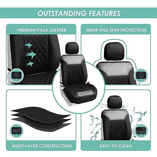 FH Group Deluxe Faux Leather Diamond Pattern Front Set Car Seat Cushions with Gift- Universal Fit for Cars, Trucks, & SUVs (Gray/Black) - color: Gray / Black