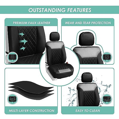 FH Group Deluxe Faux Leather Diamond Pattern Front Set Car Seat Cushions with Gift- Universal Fit for Cars, Trucks, & SUVs (Gray/Black) - color: Gray / Black