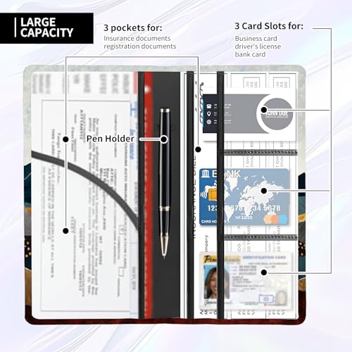 Leather Car Registration and Insurance Card Holder, Cute Car Accessories Vehicle Glove Box Car Organizer for Documents, Cards, License Retro Mountain Sunset - color: Retro Mountain Sunset