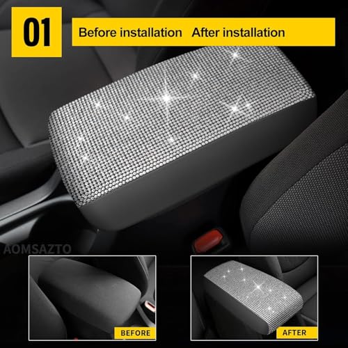 AOMSAZTO Bling Crystal Diamond Console Covers for 2012-2015 Honda Civic Leather Armrest Covers - color: Bling color