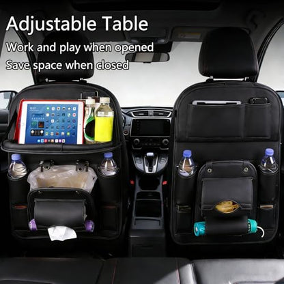 Backseat Car Organizer with Foldable Tray Table,Leather Seat Back Storage with Trash Can, Tablet Holder, Bottle Pockets, Kick Mat Protector, Black,2 Pack - color: Black