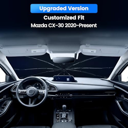 Windshield Sun Shade Umbrella Compatible with Mazda CX-30 2020-2026, Foldable Car Sunshade with 360° Bendable Handle & Rearview Mirror Cutout for Dashboard Protection, Upgraded HUPF - size: For Mazda CX-30 2020-2025