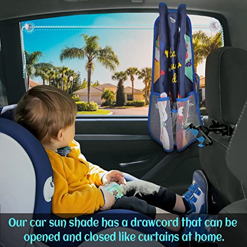 2 Pack Car Window Shade for Baby, Blackout Car Sun Shades with Storage Pockets, 7 Suction Cups, Blue, Cute Patterns for Sun/Heat/UV Rays Protection, Standard Passenger Cars - color: Blue-Cute Dogs 2PC
