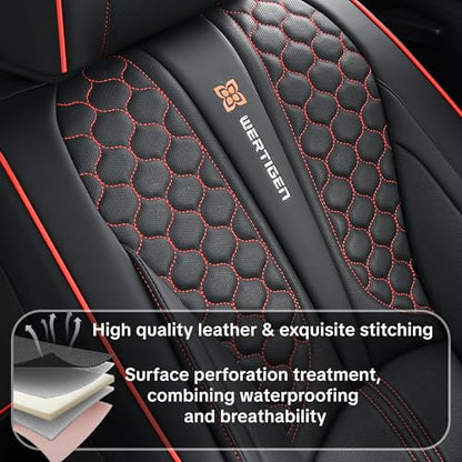 for Nissan Rogue 2008-2026 Car Seat Covers, Red Edge Car Seat Covers, Premium Leather, 5 Seats Full Set, Waterproof, Anti-Slip, Protect and Upgrade Seats, Beautify the Interior of Old Cars - color: Luxury_Black and Red Edge