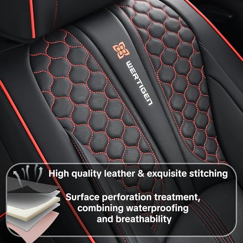 Black and Red Leather Car Seat Cover Set, with Lumbar Support | OEM-Inspired Interior Upgrade - color: A_Red Edge