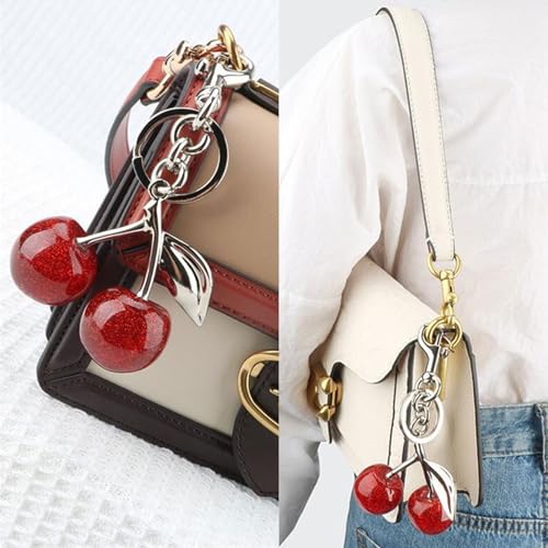 Cherry Keychain For Women Resin Silver Cherry Charm For Purse Bag Cute Handbag Accessories Key Chain Car Keychain