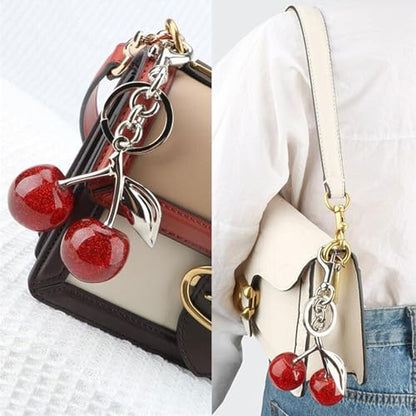 Cherry Keychain For Women Resin Silver Cherry Charm For Purse Bag Cute Handbag Accessories Key Chain Car Keychain