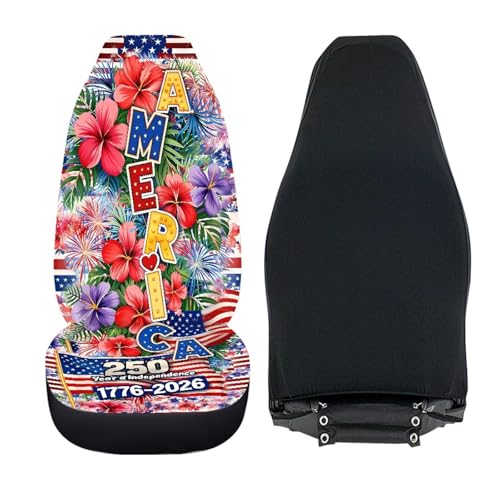 American 250th Anniversary Patriotic Car Seat Covers Two Front Only, Hawaii Hibiscus Flower Automotive Interior Covers Front Seat Protectors, Universal for Car, Truck, SUV - color: American 250th Hibiscus