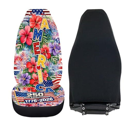 American 250th Anniversary Patriotic Car Seat Covers Two Front Only, Hawaii Hibiscus Flower Automotive Interior Covers Front Seat Protectors, Universal for Car, Truck, SUV - color: American 250th Hibiscus