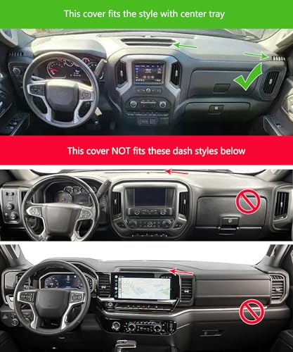 Yiz Dash Cover Mat Custom Fit for 2019-2025 Chevy Chevrolet Silverado 1500 2500HD 3500HD/2019-2023 GMC Sierra 1500 2500HD 3500HD w/o Head Up Display and Speaker Cutout,Dashboard Pad Carpet(Black) J130 - color: 19-21Black