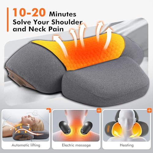 3-in-1 Neck Massager Pillow with Heat - Electric Deep Tissue Massage for Neck & Shoulder Pain Relief, Portable Hump Corrector, Memory Foam Massaging Pillow for Home, Car, Office