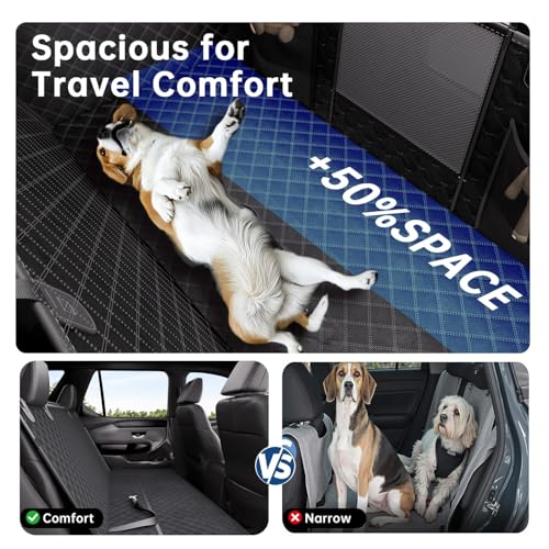 Dog Car Seat Cover for Back Seat Hard Bottom, [Powerful Holds 450 Ibs] [Space+50%] 600D Waterproof Non-Slip Car Hammock, Back Seat Extender Dogs, Sedans/SUVs/Trucks, Standard, Black
