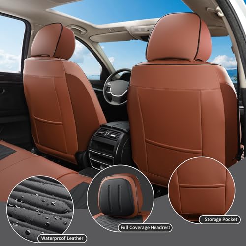 Car Seat Covers Full Set,Faux Leather Seat Covers for Cars, Non-Slip, Bright and Shiny seat Covers Make Your Vehicle Look, 2Seaters,Brown-Black,A03. - color: Brown-Black, size: Front Pair