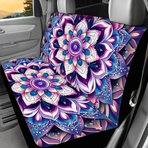 Mandala Car Seat Covers Full Set of 4 Pcs,Hippie Lotus Car Accessories Set Boho Hippie Floral Print Vehicle Bucket Sea Pad Breathable Split Bench Seat Pads for Women Girly - color: Mandala