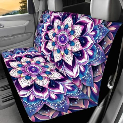 Mandala Car Seat Covers Full Set of 4 Pcs,Hippie Lotus Car Accessories Set Boho Hippie Floral Print Vehicle Bucket Sea Pad Breathable Split Bench Seat Pads for Women Girly - color: Mandala